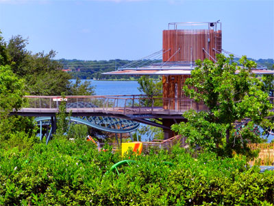 The Energy Tower is just one of the striking new installations in the 8-acre interactive garden on the shores of White Rock Lake.