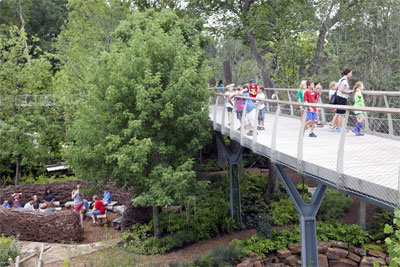 Children will adventure through the treetops along the 240-foot Texas Skywalk, or gather in the Eagle’s Nest (lower left) to talk about their discoveries.