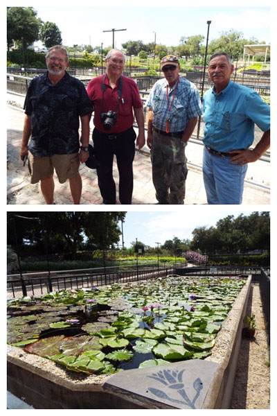 Texas Horticultural Heavyweights (from left) Mike Shoup, Jerry Parsons, Ken Landon, and John Begnaud gather to view the International Waterlily Collection exhibit in San Angelo.