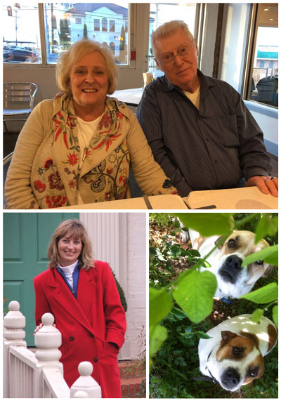 Top photo: Steven’s folks, Lois and Buz. Bottom left photo: Steven’s wife, Patti. Bottom right photo: Rocky and Red are brothers from the same litter.