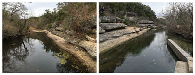 Views upstream (left) and downstream the headwaters of Cypress Creek. Click image for larger view.